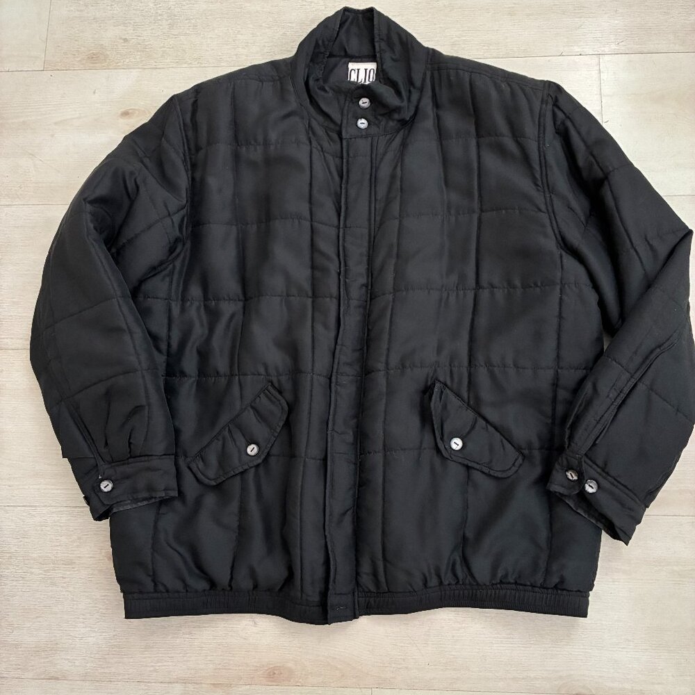 Vintage Clio Black Quilted Silk Puffer Jacket Size Large